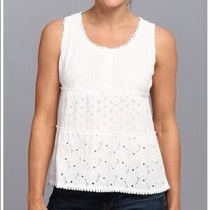 PRANA Kendall Sleeveless Eyelet Top Blouse White Large